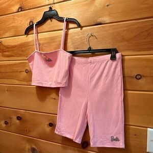 Forever 21 Pink Ribbed Pajama/Lounge Set Size L